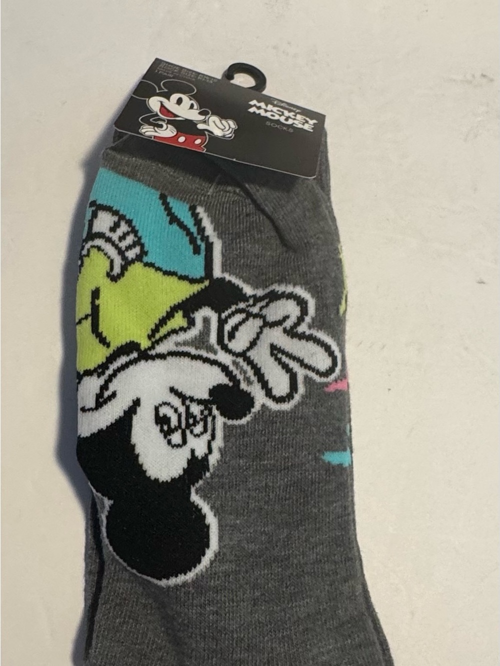 Disney Mickey Mouse Gray Crew Socks with Neon Accents